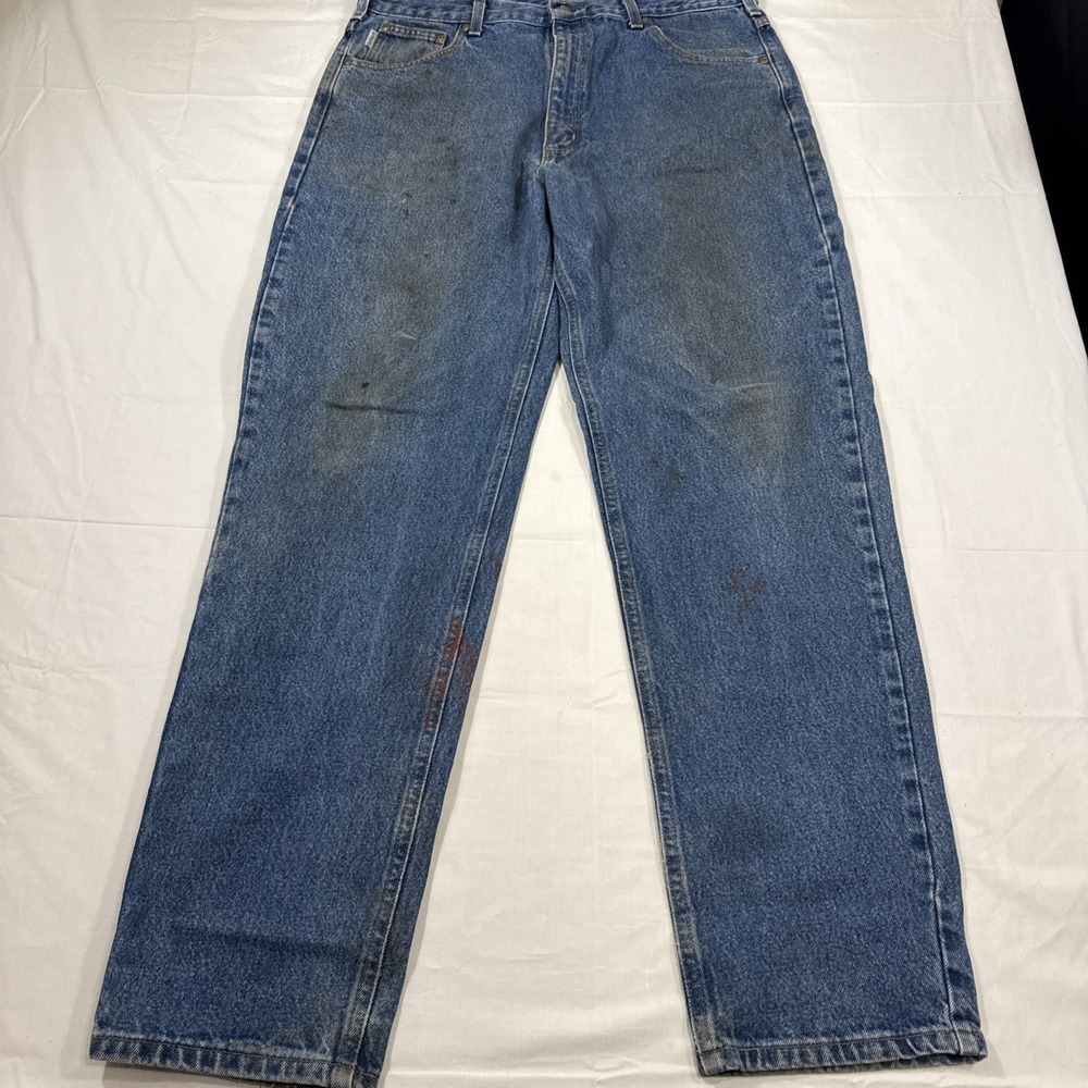 JEANS Carhartt B17  Mens 38x34 Blue Denim Relaxed Fit Tough Durable Workwear